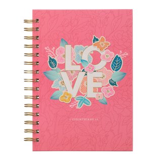 Christian Art Gifts Journal w/Scripture Love 1 Corinthians 13 Bible Verse Pink Floral 192 Ruled Pages, Large Hardcover Notebook, Wire Bound