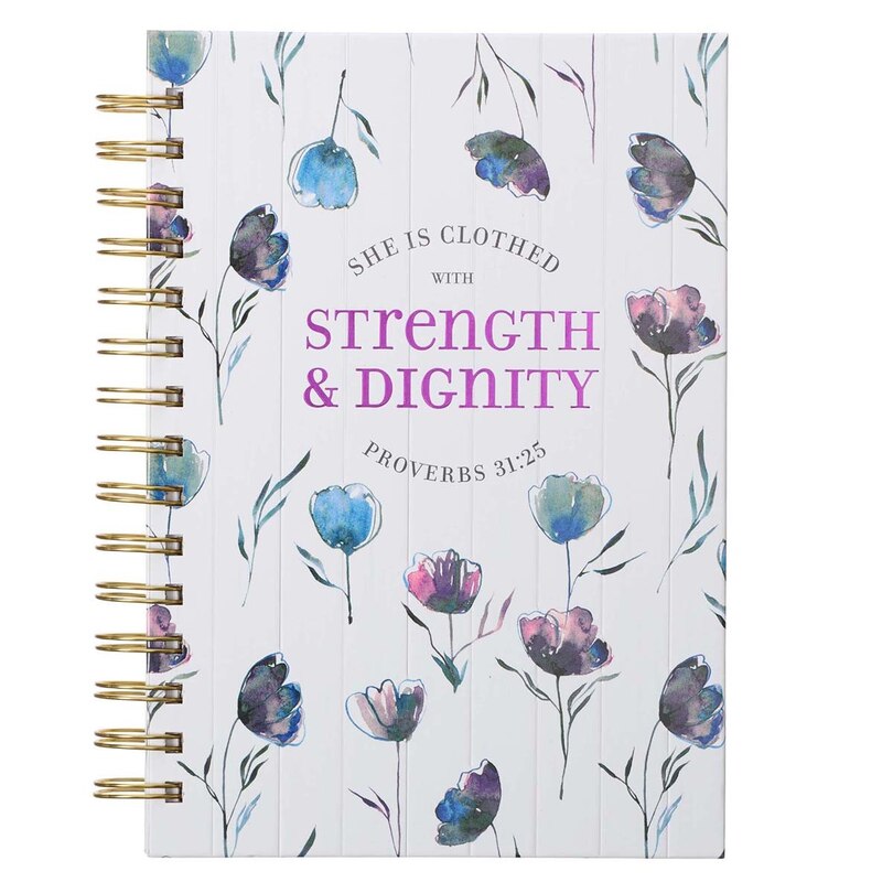 Journal Wirebound White Floral Strength & Dignity Prov. 31:25