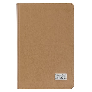 Amazing Grace Butterscotch Tan Full Grain Leather Journal Inspirational Flexcover Notebook w/Ribbon, Metal Badge Emblem