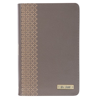 Be Still Psalm 46:10 Gold Foiled Taupe Full Grain Leather Journal Inspirational Flexcover Notebook w/Ribbon, Metal Badge Emblem