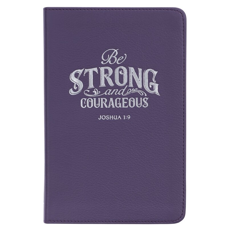 Be Strong and Courageous Joshua 1:9 Bible Verse Purple Full Grain Leather Journal Inspirational Notebook w/Ribbon