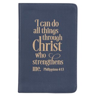 I Can Do All Things Through Christ Philippians 4:13 Bible Verse Navy Blue Full Grain Leather Journal Inspirational Notebook w/Ribbon