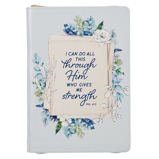 Journal Classic Zip Blue Floral Printed All Things Phil. 4:13