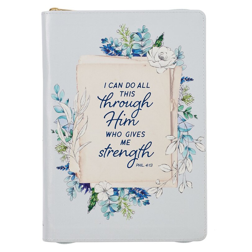 Journal Classic Zip Blue Floral Printed All Things Phil. 4:13