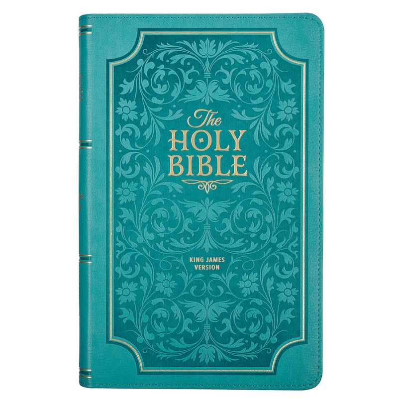 Front cover_KJV Bible Giant Print Standard-size Faux Leather, Teal Floral