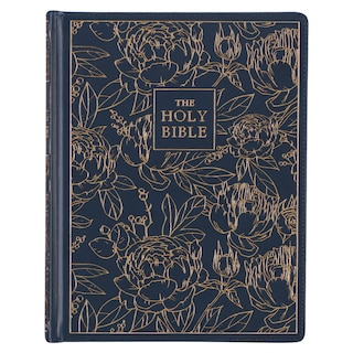 Front cover_KJV Note-taking Bible LP Faux Leather HC, Navy w/Gold Floral