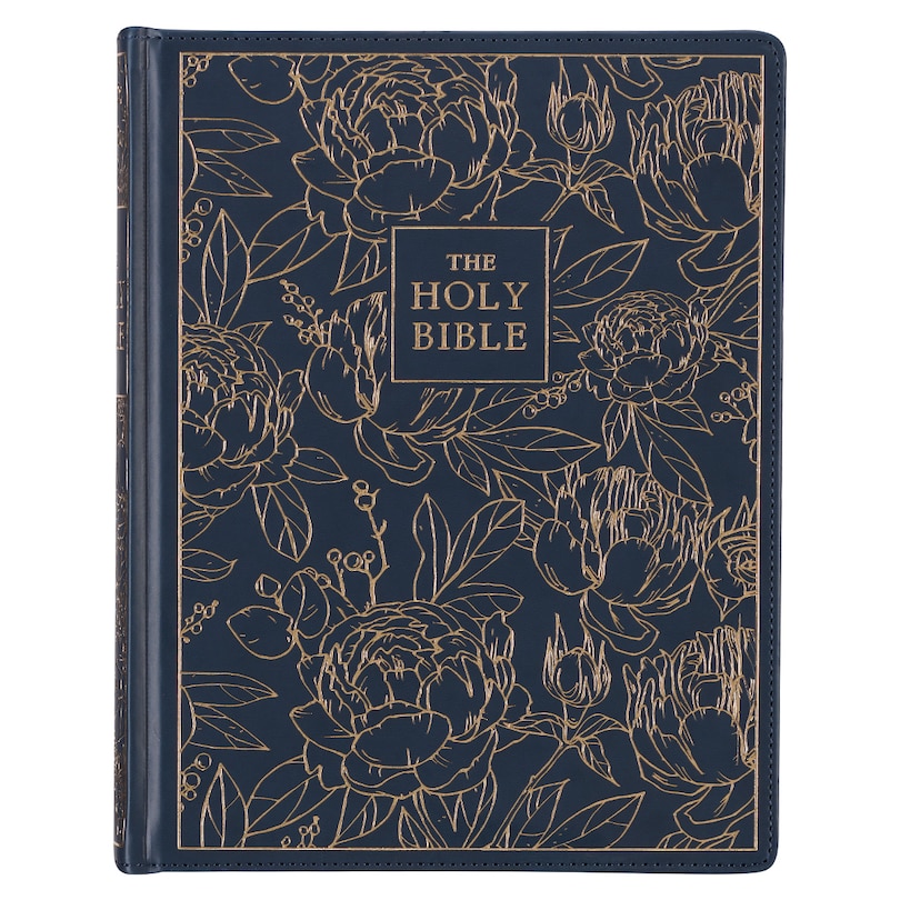 Front cover_KJV Note-taking Bible LP Faux Leather HC, Navy w/Gold Floral