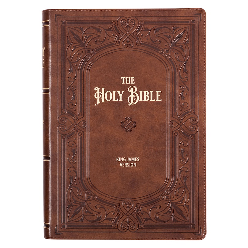 Front cover_KJV Study Bible, Large Print Faux Leather - Thumb Index, King James Version Holy Bible, Art Nouveau Framed Saddle Tan