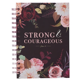 Front cover_Journal Spiral-bound Black Floral Strong & Courageous Josh. 1:9