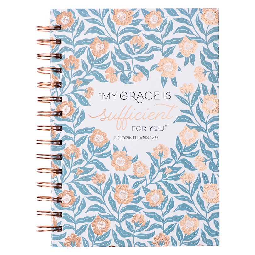 Front cover_Journal Spiral-bound White/Teal/Gold My Grace 2 Cor. 12:9