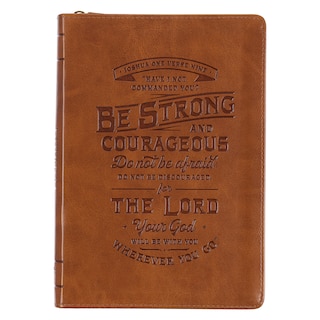 Front cover_Journal Classic Zip Brown Strong & Courageous Josh. 1:9