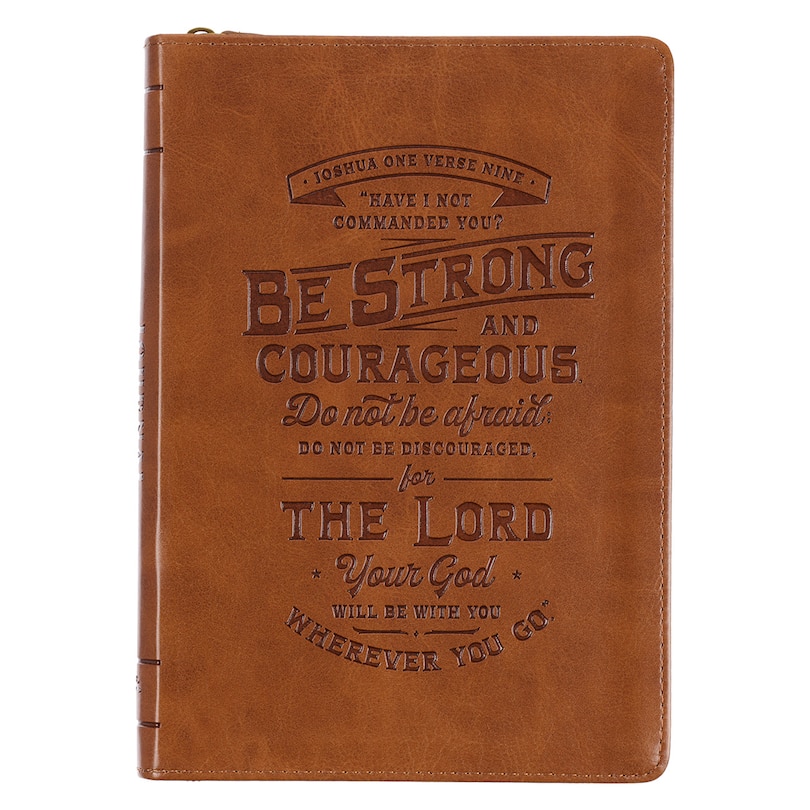 Front cover_Journal Classic Zip Brown Strong & Courageous Josh. 1:9