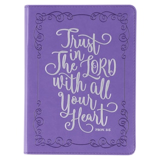 Christian Art Gifts Classic Handy-sized Journal Trust In The Lord Proverbs 3:5 Inspirational Scripture Notebook w/Ribbon, Faux Leather Flexcover 240 Ruled Pages, 5.7 x 7, Purple