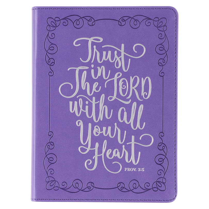 Christian Art Gifts Classic Handy-sized Journal Trust In The Lord Proverbs 3:5 Inspirational Scripture Notebook w/Ribbon, Faux Leather Flexcover 240 Ruled Pages, 5.7 x 7, Purple