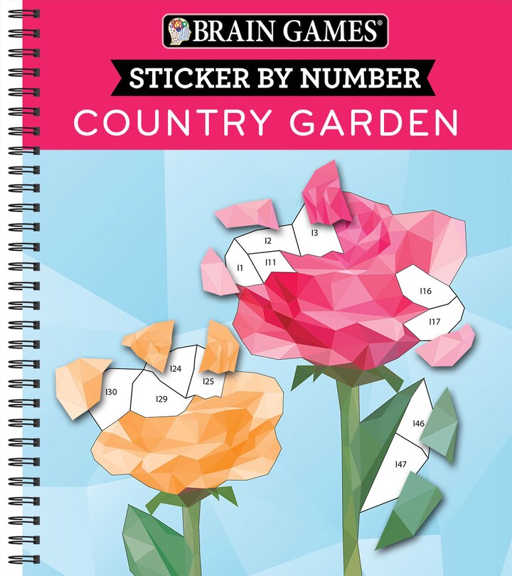 Front cover_Brain Games - Sticker by Number: Country Garden (13 Images to Sticker)