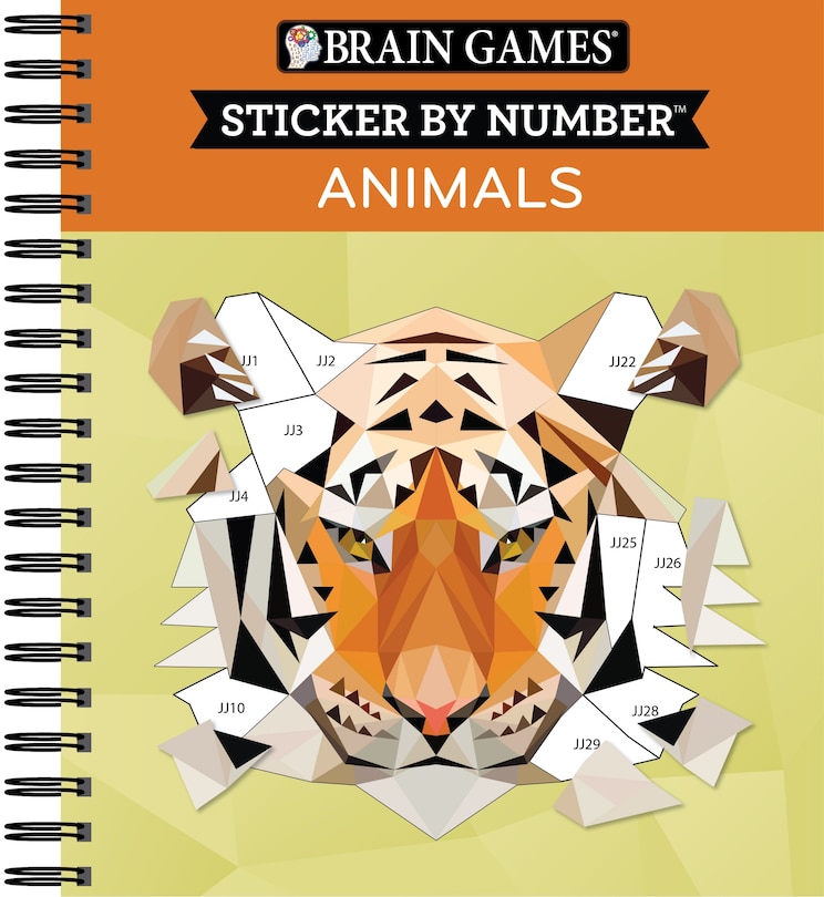 Front cover_Brain Games - Sticker by Number: Animals - 2 Books in 1 (42 Images to Sticker)