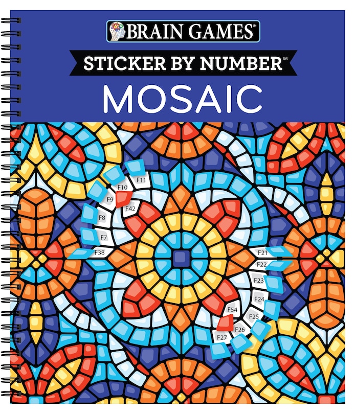 Front cover_Brain Games - Sticker by Number: Mosaic (20 Complex Images to Sticker)