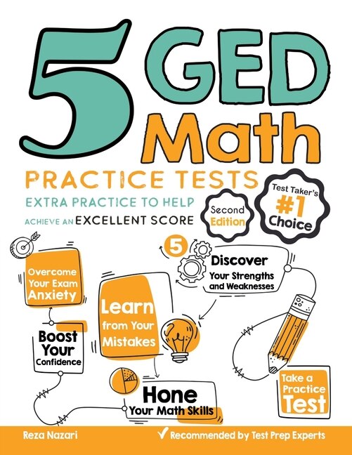 Front cover_5 GED Math Practice Tests
