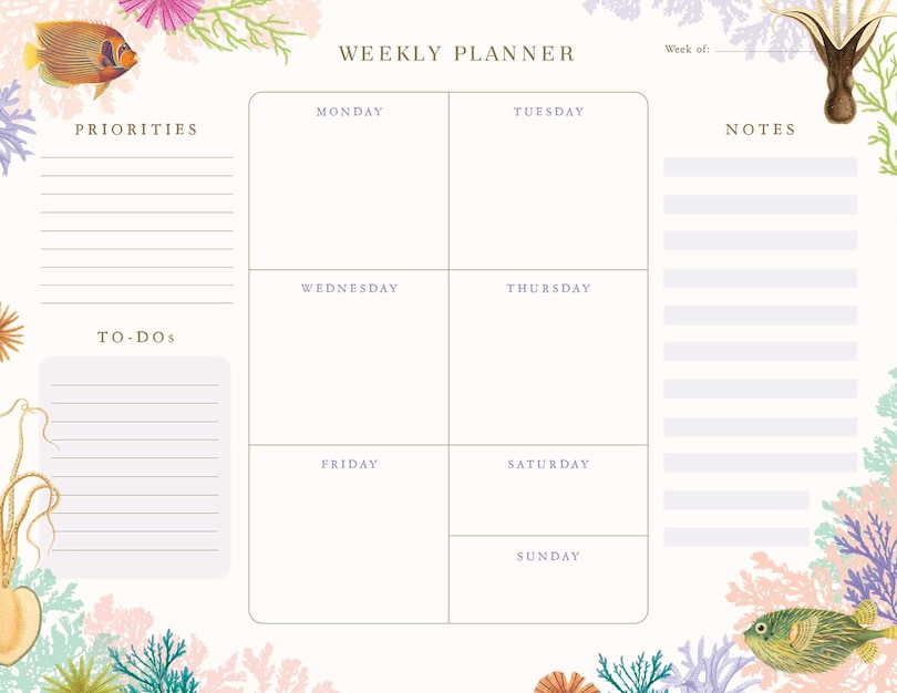 Art Of Nature: Under The Sea Weekly Planner Notepad: (undated Weekly Planner, Cute Stationery Gift, Gift For Girls)