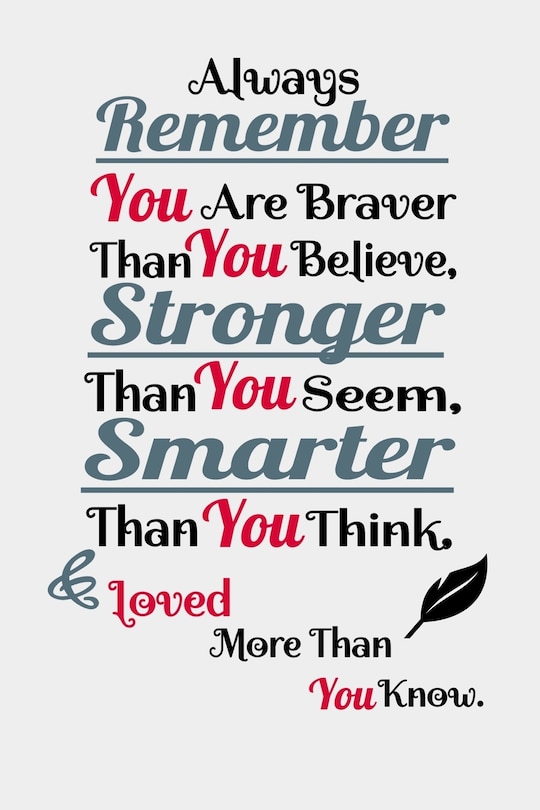 Always remember you are BRAVER than you believe, STRONGER than you seem, SMARTER than you think & LOVED more than you know: Inspirational Gifts Positive Wall Plaque Saying Quotes for Birthday