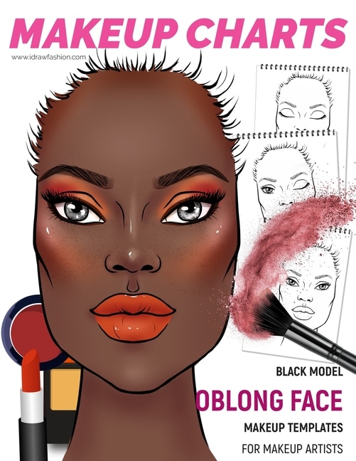 Makeup Charts - Face Charts for Makeup Artists: Black Model - OBLONG face shape