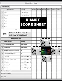 Kismet Score Sheets: kismet Score pad makes it easy to score your game, Size 8.5 x 11 Inch, 120 Pages