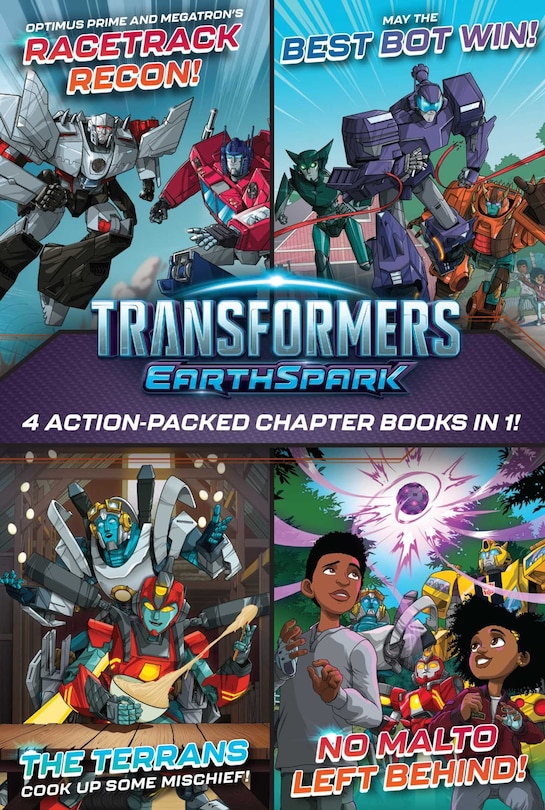 Front cover_Transformers EarthSpark 4 Action-Packed Chapter Books in 1!