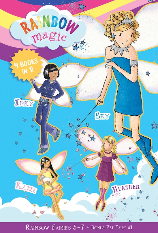 Rainbow Magic Rainbow Fairies: Books #5-7 with Special Pet Fairies Book #1: Sky the Blue Fairy, Inky the Indigo Fairy, Heather the Violet Fairy, Katie the Kitten Fairy