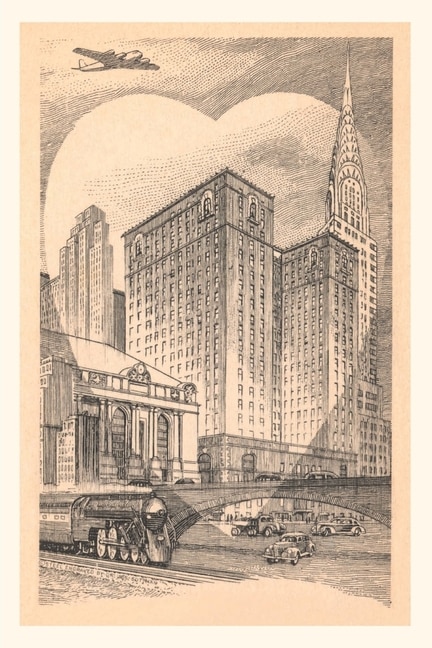 Couverture_Vintage Journal New York scene with Chrysler building and Grand Central Station