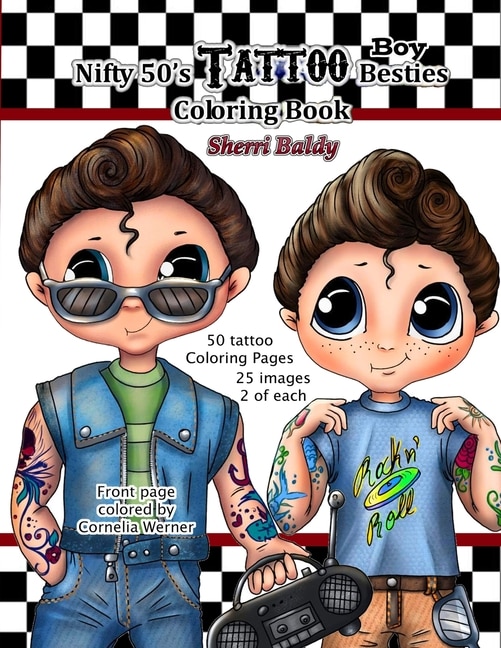 Front cover_Nifty 50's Tattoo Boy Besties Coloring Book by Sherri Baldy