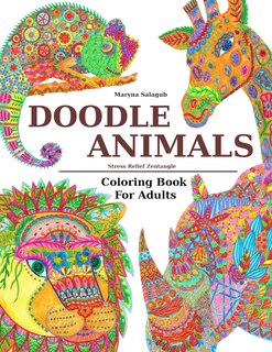 Front cover_Doodle Animals Stress Relief Zentangle Coloring Book For Adults