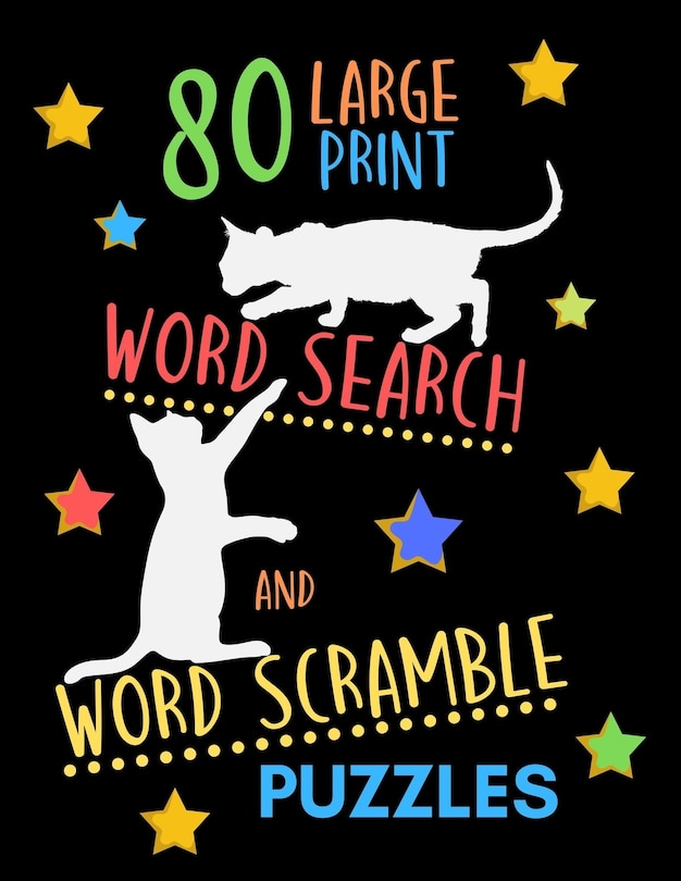 Front cover_80 Large Print Word Search And Word Scramble Puzzles