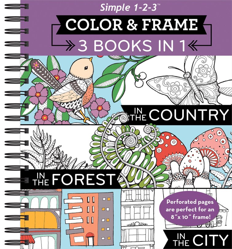 Front cover_Color & Frame - 3 Books in 1 - Country, Forest, City (Adult Coloring Book)