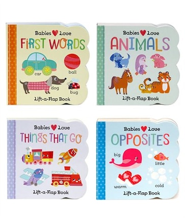 Babies Love Animals, First Words, Things That Go, And Opposities 4 Pack: Chunky Lift A Flap Board Book 4 Pack