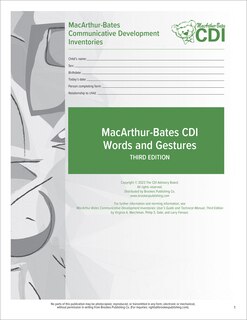 MacArthur-Bates Communicative Development Inventories (CDI) Words and Gestures Forms: 8-18 Months