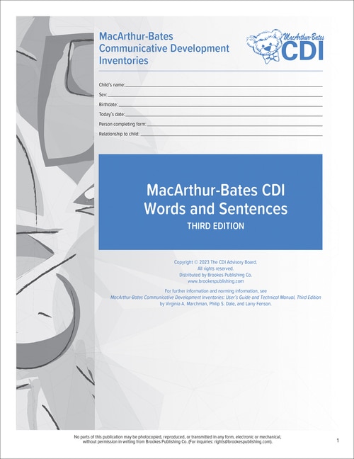 Front cover_MacArthur-Bates Communicative Development Inventories (CDI) Words and Sentences Forms