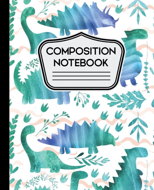 Composition Notebook: Water Color Dinosaurs On White Background For Boys 7.5 X 9.24 - 110 Wide Ruled