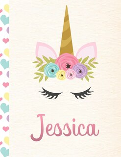 Jessica: Personalized Unicorn Primary Handwriting Notebook For Girls With Pink Name - Dotted Midline Handwriting Practice Paper - Kindergarten to Early Childhood - Grades K-2 Composition School Exercise Book