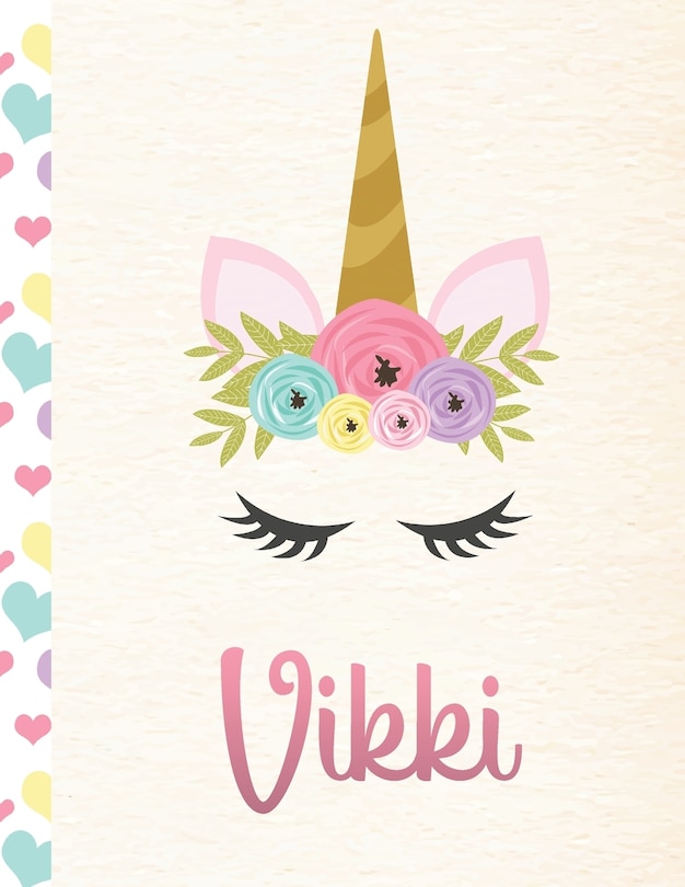 Vikki: Personalized Unicorn Primary Handwriting Notebook For Girls With Pink Name - Dotted Midline Handwriting Practice Paper - Kindergarten to Early Childhood - Grades K-2 Composition School Exercise Book