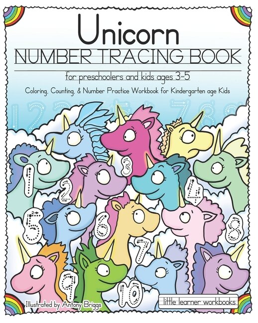 Front cover_Unicorn Number Tracing Book for Preschoolers & Kids ages 3-5