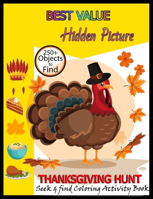 Front cover_BEST VALUE Hidden Picture THANKSGIVING HUNT seek & find Coloring Activity Book