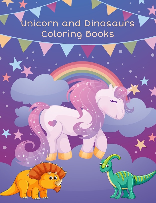 Front cover_Unicorn and Dinosaurs Coloring Books