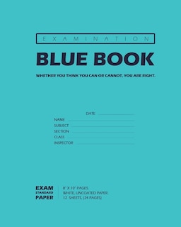 Front cover_Examination Blue Book, Wide Ruled, 12 Sheets (24 Pages), Blank Lined, Write-in Booklet (Royal Blue)