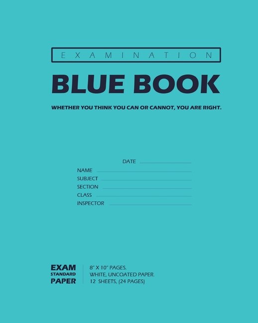Front cover_Examination Blue Book, Wide Ruled, 12 Sheets (24 Pages), Blank Lined, Write-in Booklet (Royal Blue)