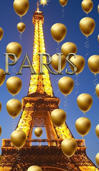 Paris Eiffel Tower Blue Sky  Gold Balloons  Blank Journal