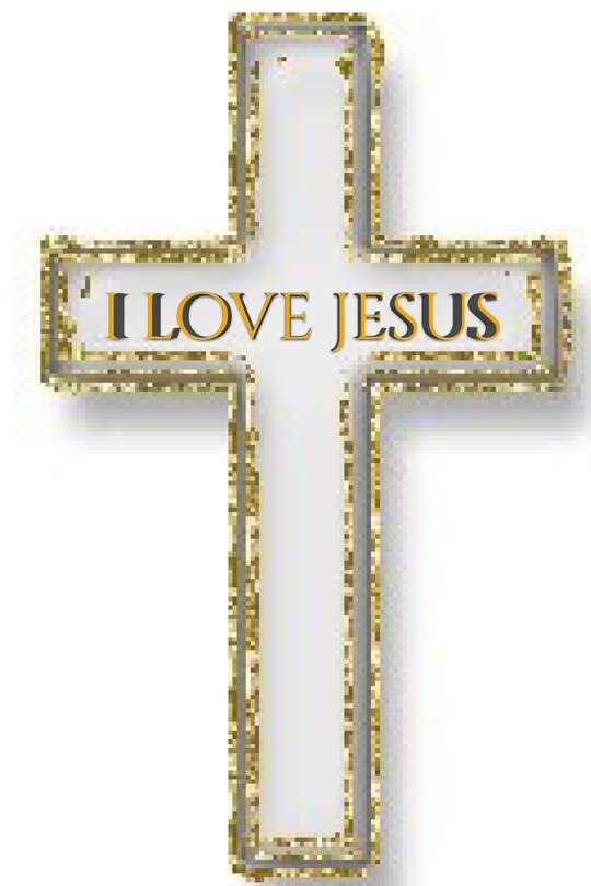 Front cover_I love jesus gold glitter cross blank journal