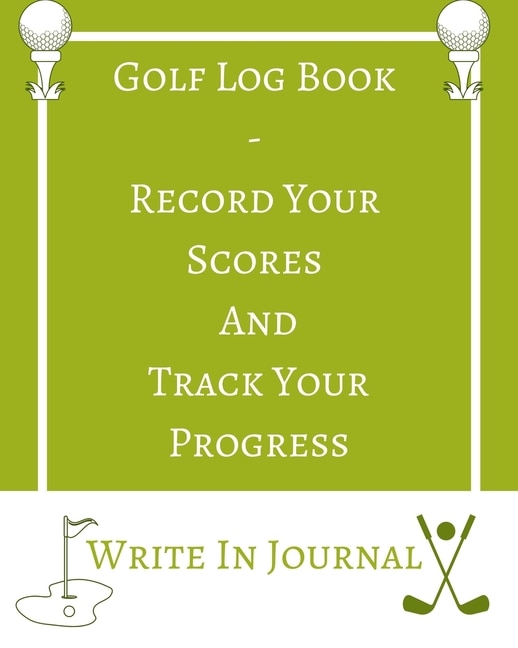 Front cover_Golf Log Book - Record Your Scores And Track Your Progress - Write In Journal - Green White Field - Abstract Geometric