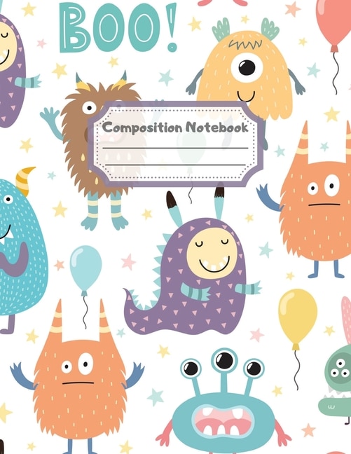 Composition Notebook: Wide Ruled Lined Paper: Large Size 8.5x11 Inches, 110 Pages. Notebook Journal: Cute Monsters Boo Wo