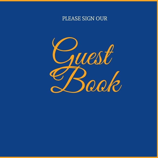 Wedding Guest Book: Blue And Gold Guest Book - Blank Unruled Pages -landscape Guest Book- Modern Paperback Guest Book-