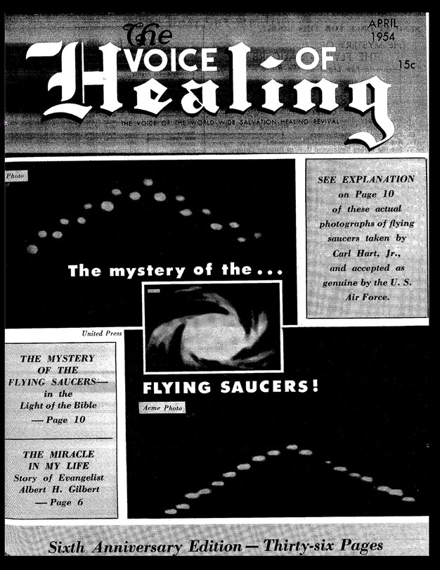 Front cover_The VOICE of HEALING MAGAZINE. The mystery of the...FLYING SAUCERS APRIL, 1954